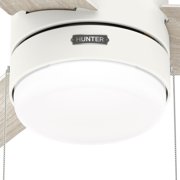 Hunter 52 inch Indoor Ceiling Fan with LED Light - White Modern Ceiling Fan with Pull Chain, For Bedroom or Living Room, Low Profile Mount, No Remote, 3 Blades - Brunner 51972, Matte White