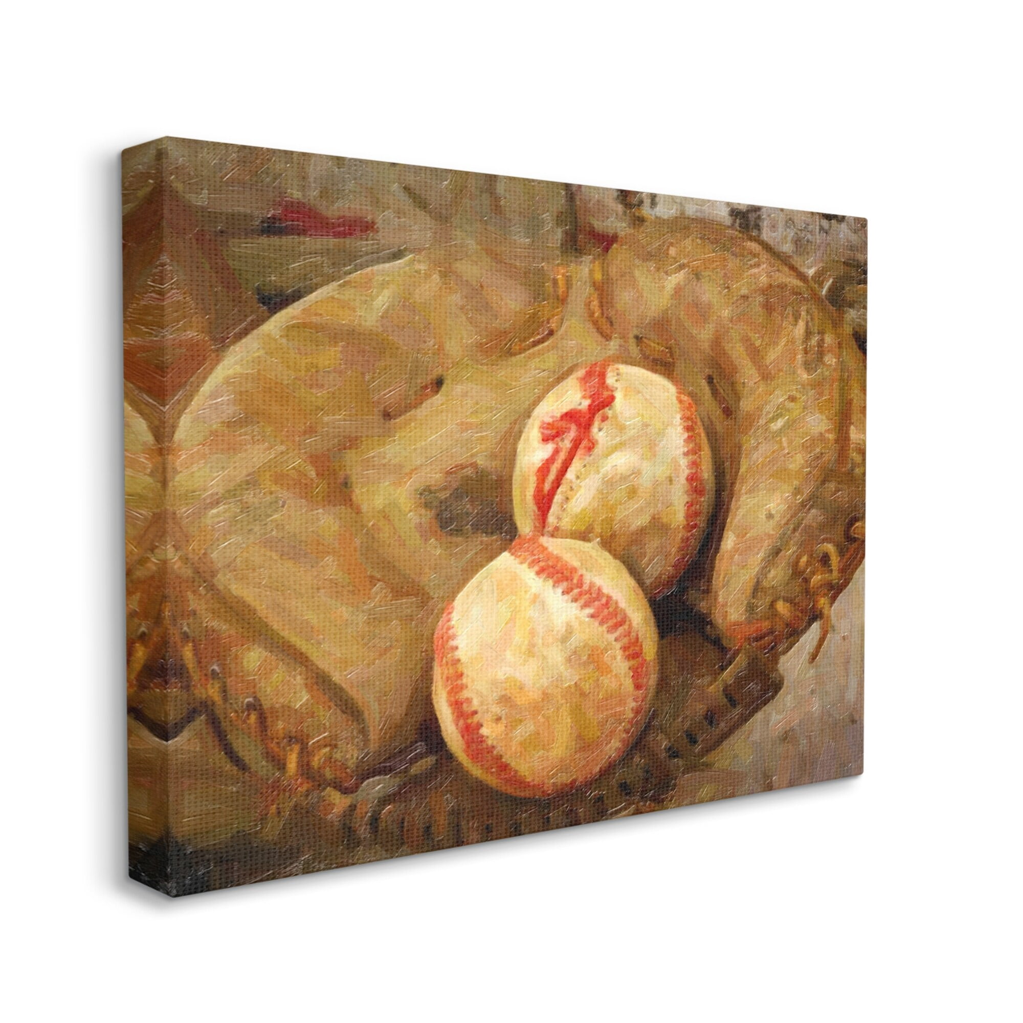 Stupell Industries Detailed Baseball Glove Mitt Holding Sports Balls Painting Gallery Wrapped Canvas Print Wall Art, Design by Graffitee Studios