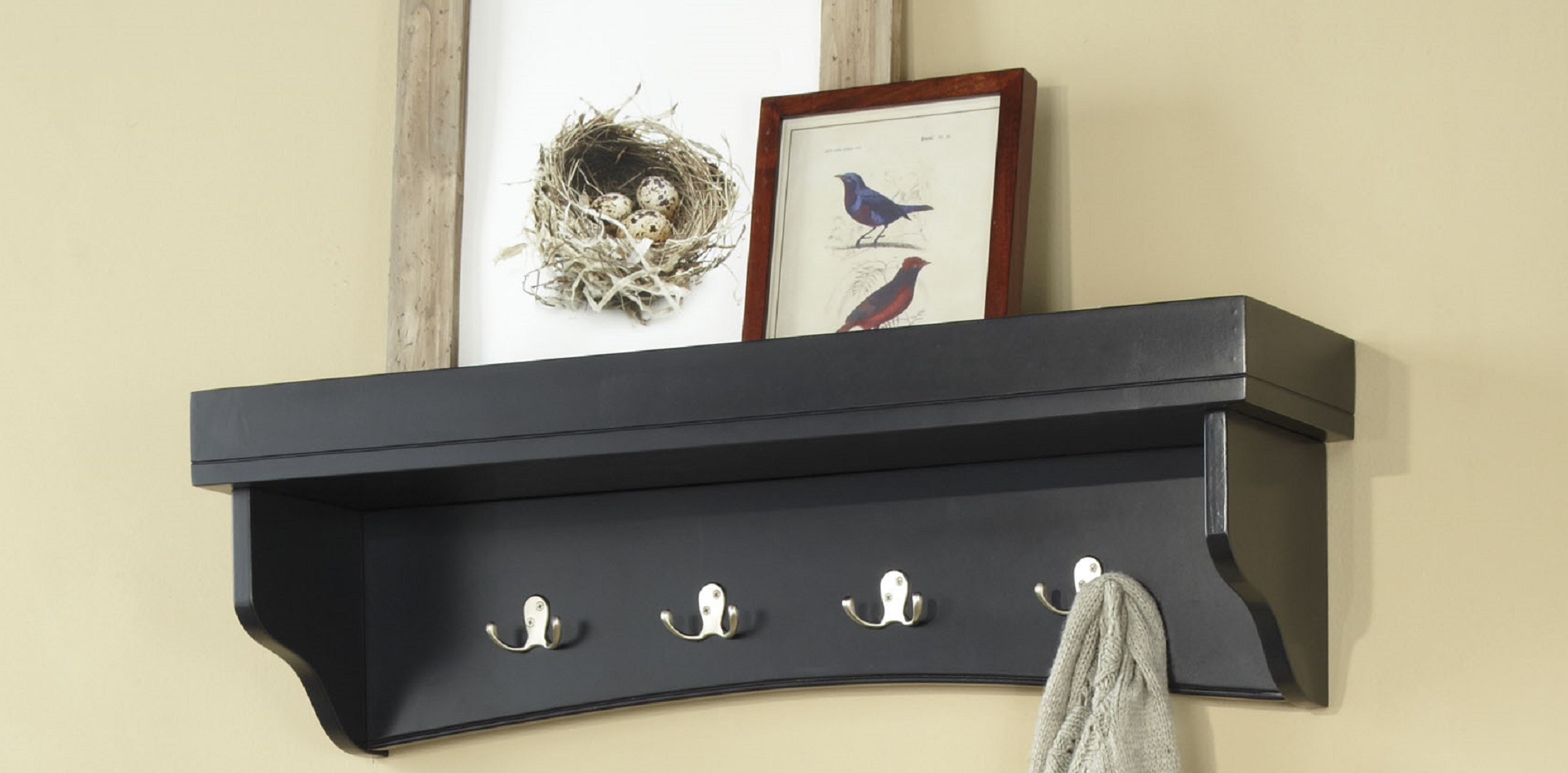 Shaker Cottage Tray Shelf Coat Hook with Bench Set, Charcoal Gray