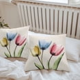 thumbnail image 5 of Red Yellow Blue Tulips Outdoor Pillow Covers Pack of 2 Transparent Floral Linen Retro Waterproof Throw Pillow Covers Decorative Cushion Cases for Patio Garden Tent Balcony Couch 16x16 inch, 5 of 8
