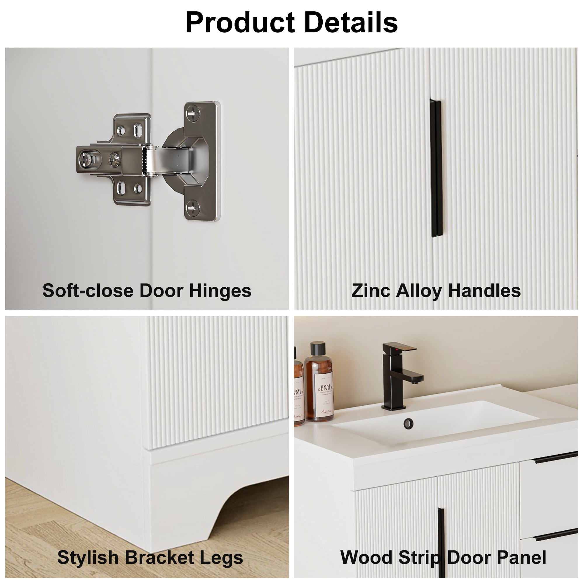Eclife 96'' Bathroom Vanity with Double Integrated Sink, Wall-Mounted Makeup Table, Soft-Close Doors