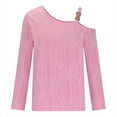 thumbnail image 5 of AXXD Women Tops Trendy Pink Basic Summer 2024 Casual One Shoulder Drop Shoulder Pullover Long Sleeve Top, 5 of 6
