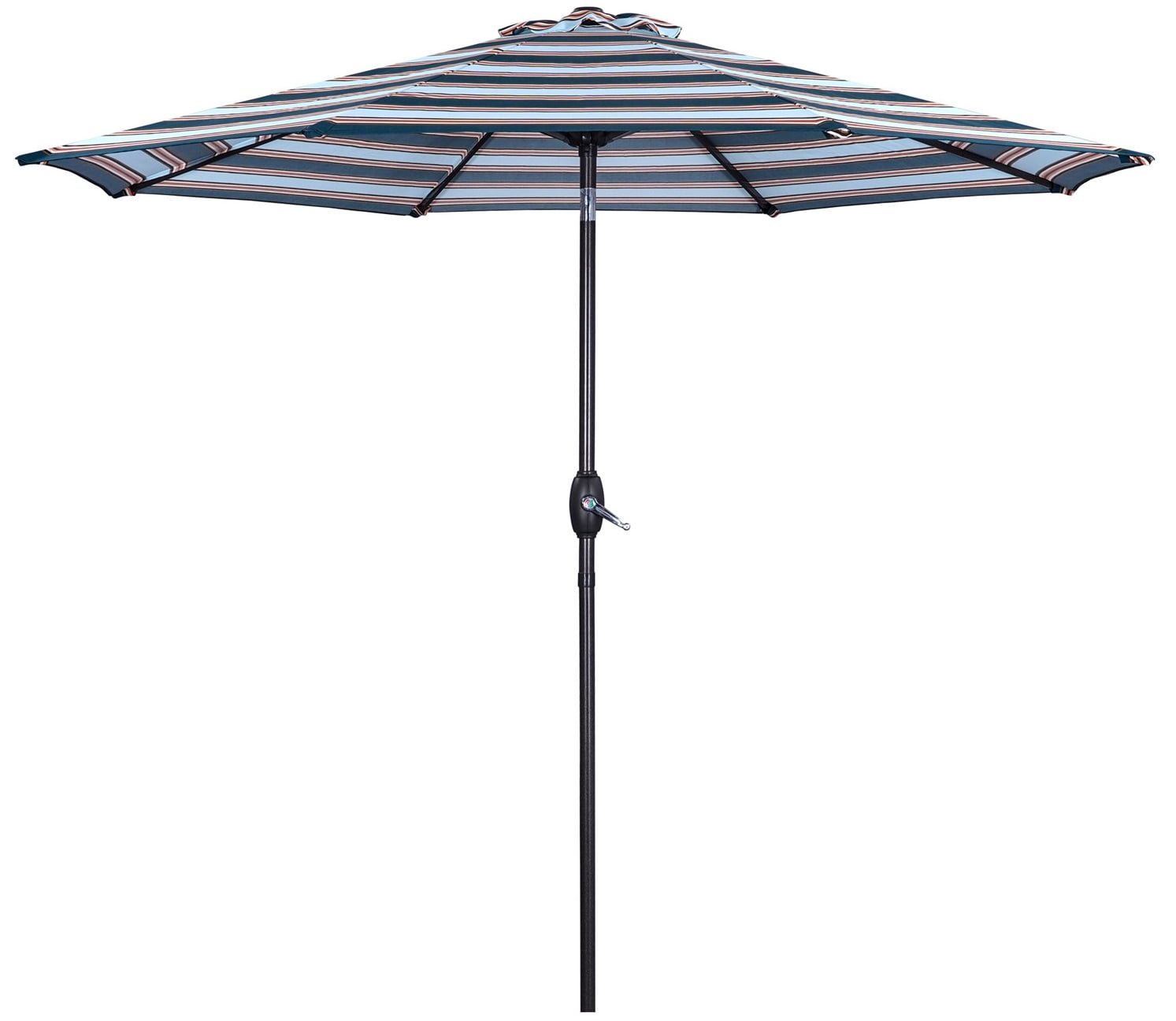 CozyHom Outdoor Outdoor 9 Ft Stripes Round Crank Premium Patio Umbrella, Market Table Umbrellas With Push Button Tilt And Crank Pool Umbrella, Blue & Brown striped