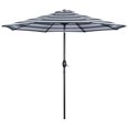 thumbnail image 5 of CozyHom Outdoor Outdoor 9 Ft Stripes Round Crank Premium Patio Umbrella, Market Table Umbrellas With Push Button Tilt And Crank Pool Umbrella, Blue & Brown striped, 5 of 13