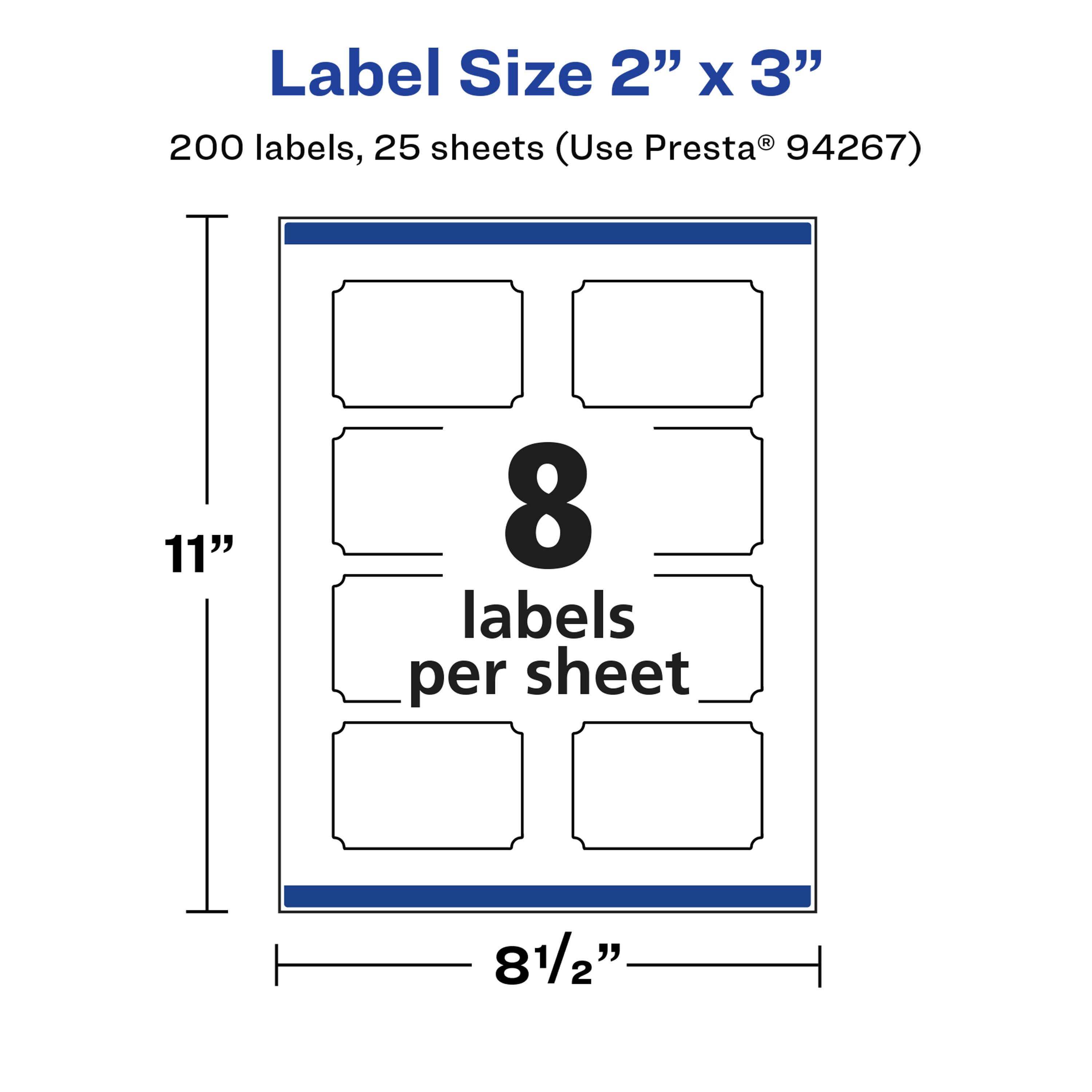 Avery Glossy White Rectangle Scalloped Labels, 2" x 3", 200 Total