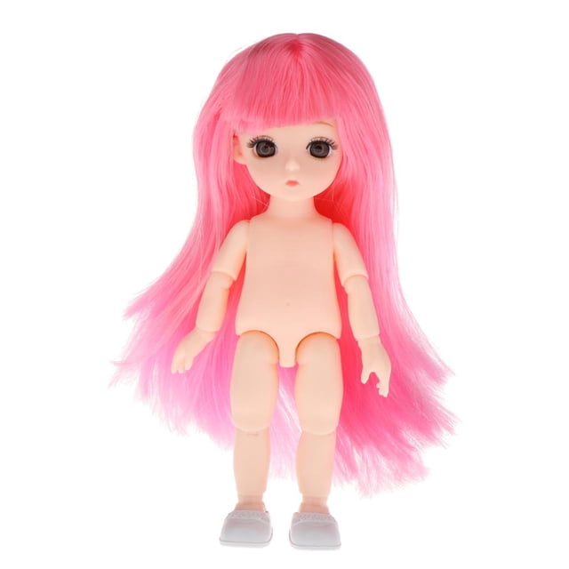 Lovely Moveable Jointed 1/12 Doll Nude Body 3D Eyes Piezas de Bricolaje - cabello con flequillo cabello rosado con flequillo CUTICAT Cuerpo de muñeca BJD