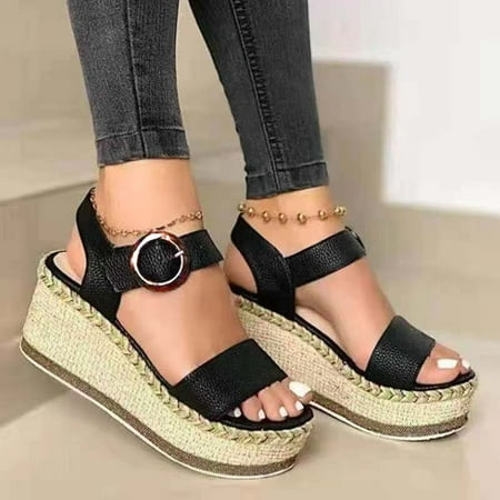 

YTJX Women s Summer Buckle Strap Wedges Weave Beach Open Toe Breathable Sandals Shoes