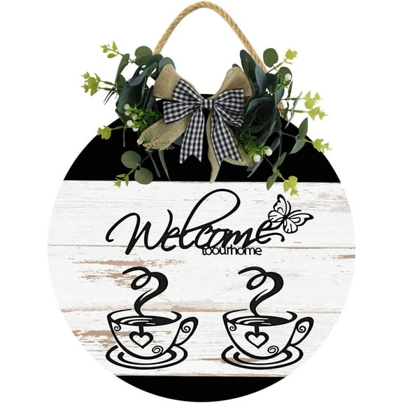 Eveokoki 12" Welcome To Our Home Coffee Sign,Coffee Bar Sign Farmhouse Coffee Wooden Sign,Rustic Wood Coffee Table Sign Vintage Coffee Wood Plaque Decor