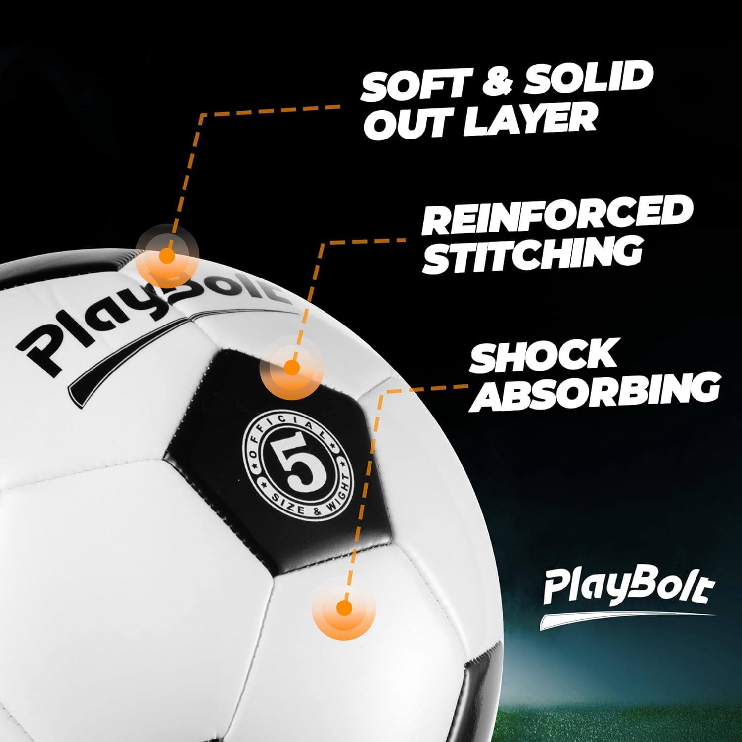 PlayBolt Soccer Ball Size 5 – 1 Pack PVC Soccer Ball with Hand Pump for Teens & Adults – Match, Training & Outdoor Play