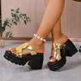 thumbnail image 3 of Dakaela High Chunky Platform Heels for Women Comfortable Block Heel Open Toe Slip on Summer Sandals, 3 of 7