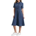 thumbnail image 4 of INSPIRE CHIC Women's Denim Dress Short Sleeves Turndown Collar A-Line Button Up Jean Midi Dresses L Dark Blue, 4 of 6
