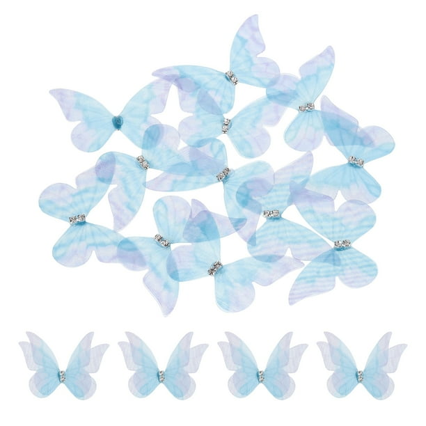 20Pack Apliques de Mariposa de Malla Transparente, Parche de Mariposas de 50mm, Azul Claro