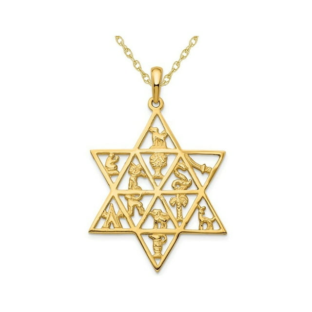 Pendentif Étoile de David en Or Jaune 14K avec Chaîne
