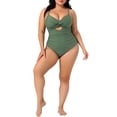 thumbnail image 3 of Agnes Orinda Women's Plus Size One Piece Swimsuit Knotted Front Cutout Swimwear Tummy Control High Waisted Summer Bathing Suit 1X Army Green, 3 of 6