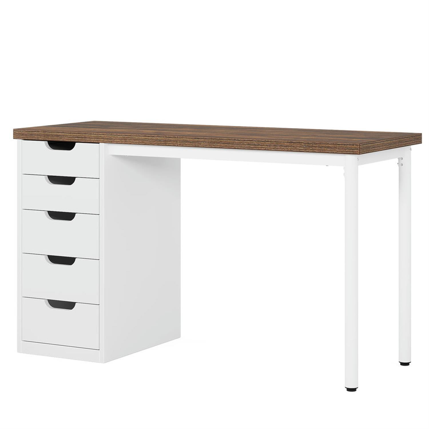 Demi Bonn 47" Computer Desk with 5 Drawer, Modern Study Writing Gaming Table for Home Office, White