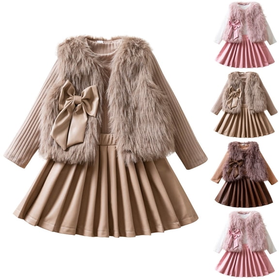 Auroural Two Piece Sets for Girls Size 8 Girls Children's Solid Color Long Sleeved Round Neck Top Elastic Waisted Pants Children's Casual Skirt Suit Set 7 Years