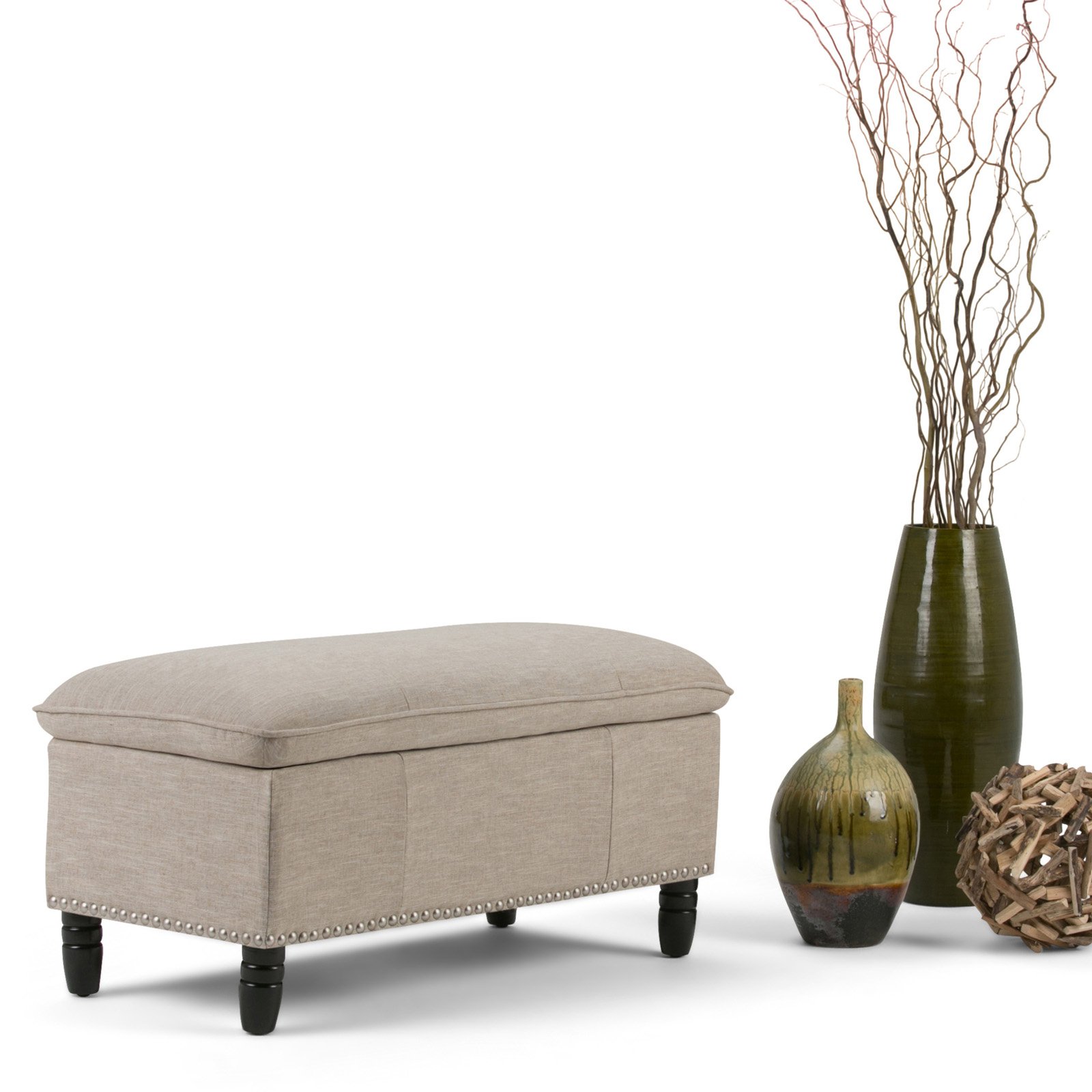 Simpli Home Emily Pillow Top Storage Ottoman Bench