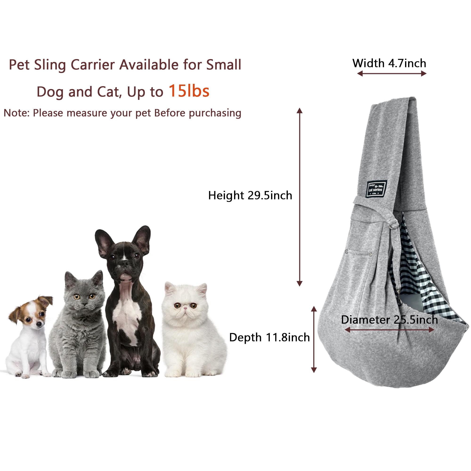 GOUWAN Dog Sling Carrier, Pet Sling for Small Dogs Puppy Cats Travel Under 15lbs, Gray