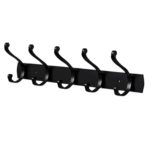 Gancho de pared para baño, colgador de ropa sin taladro, gancho montado en la pared para habitación, perchero para dormitorio para sombrero, toalla, negro 5 ganchos