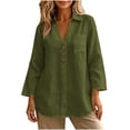 thumbnail image 4 of GUACER Womens Long Sleeve Shirts Cotton Linen V-Neck Button Down Tunic Tops with Pocket Casual Loose Blouses, 4 of 8