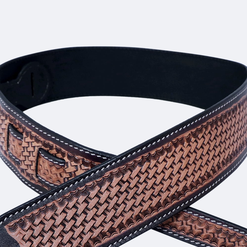 Hilason American Western Basketweave Hand Tooled Genuine Leather Guitar Strap