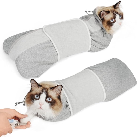 Supet Cat Grooming Wrap for Nail Trimming, Anti-Scratch Restraint Bag with Mesh Hood, Adjustable Strap, Anti-Escape for Cleaning & Medication
