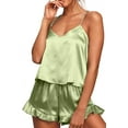 thumbnail image 4 of SMZ Women's Sexy Silk Satin Ruffled Pajamas Sets Cami Shorts Sets Sleepwear, 4 of 7