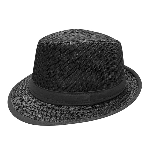 Unisex Fedora Trilby Hat Mesh Breathable Sun Hat Men Women Summer Outdoor Sun Protection Dress Hat for Beach Travel Vacation Black