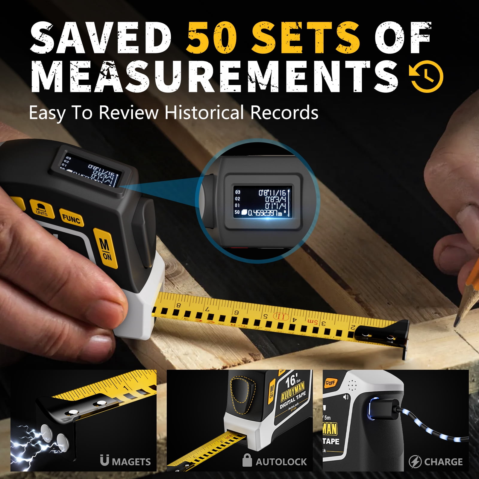 Alloyman 2-in-1 Digital Tape Measure, 5M Measuring Tape, 50 Groups - View #7