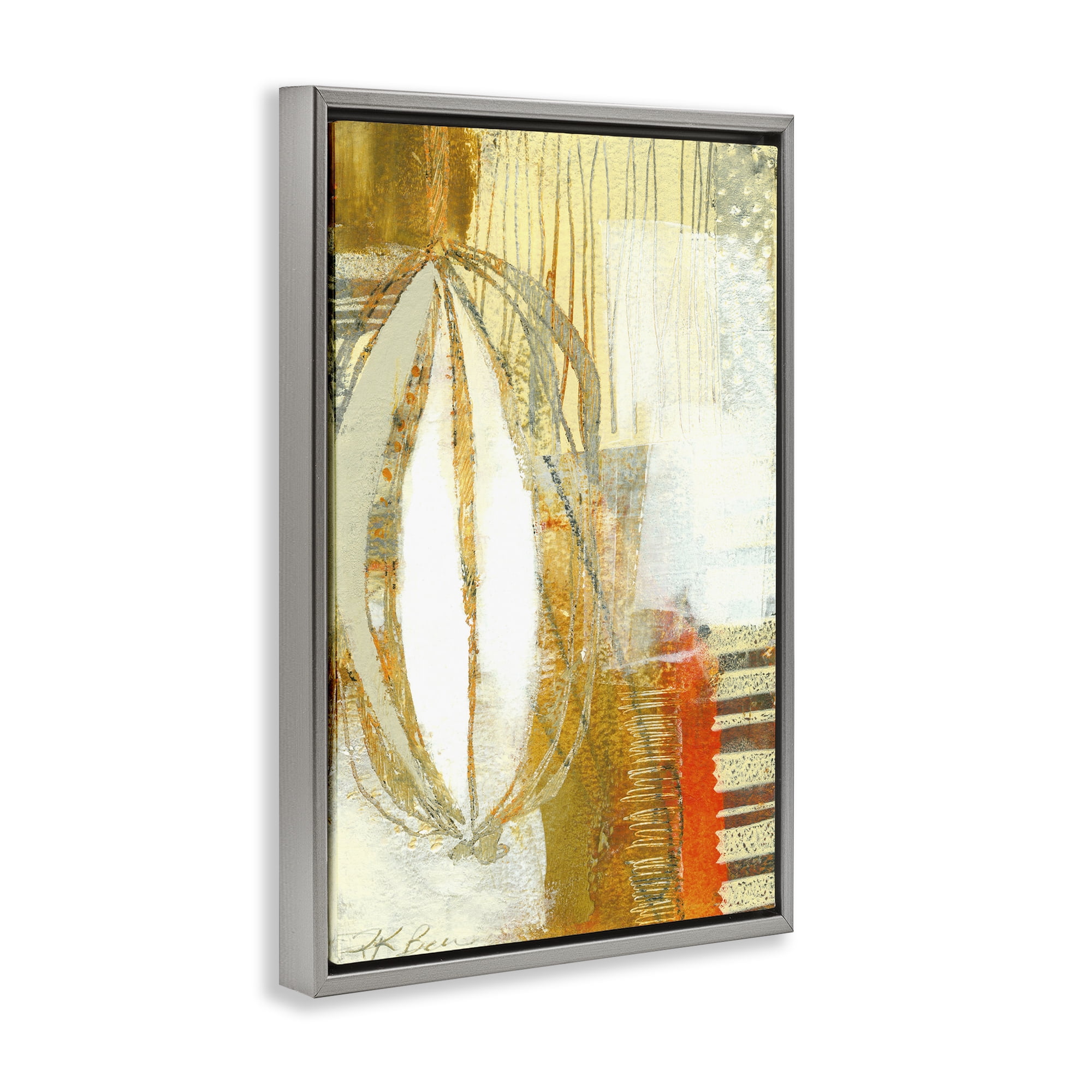 Stupell Industries Rustic Oblong Shape Collage Abstract Painting Gray Floater Framed Canvas Art Print Wall Art, 21 x 31