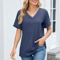thumbnail image 2 of XUNKUSGA Tops for Women Basic Casual Rolled-Up Short Sleeve Womens Tops Classic Summer V Neck Women's T-Shirts Soild Color Loose Going Out Tops S-2XL Blue, 2 of 5