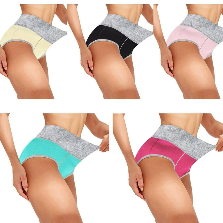 Pimfylm Cotton Thongs Women's Cotton High Waisted Underwear Ladies Soft  Breathable Panties Stretch Briefs Multicolor X-Large