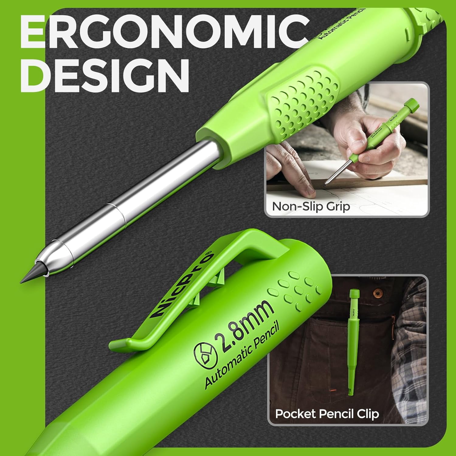 Nicpro 4 Pack Carpenter Pencil with Sharpener, Mechanical Pencils Set, Heavy Duty Construction Pencil, Carpenter Tools for Architect Marking
