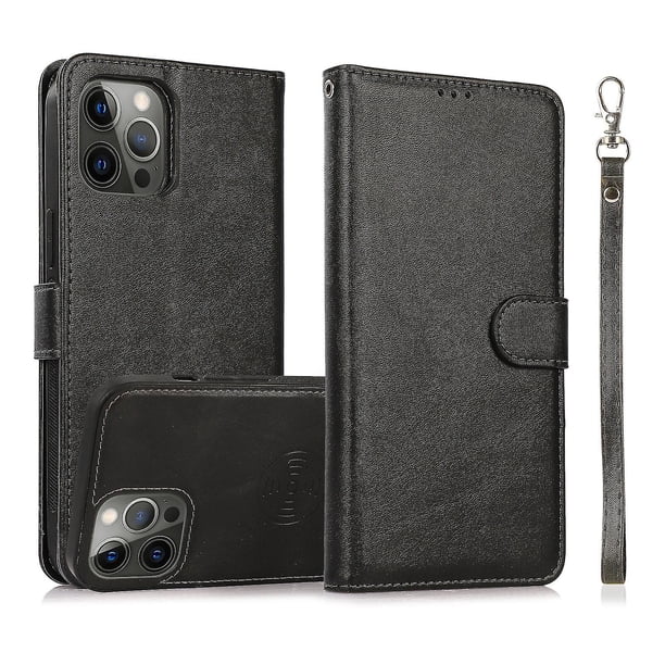 Funda tipo cartera de PU con tapa para iPhone 14 Pro, con cordón, ranuras para tarjetas, función atril, compatible con carga magnética, anticaídas y protección total.