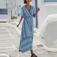 thumbnail image 5 of Mifsaly Womens Boho Maxi Dresses V Neck Short Sleeve Flowy Summer Sundresses High Waist Striped Lightweight Beach Vacation Dress S, 5 of 7