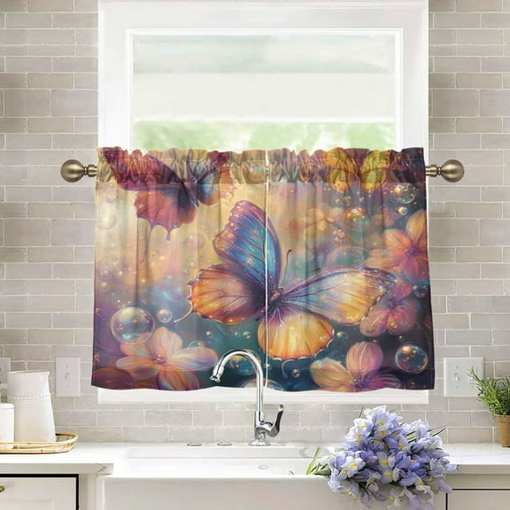 BZSMCE Set of 2 Pieces Kitchen Window Curtain Fashion Butterfly Bliss Printed 27x24in/27x36in