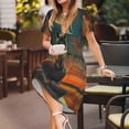 thumbnail image 3 of Haiem Sunset Prairie Meditating Horse Pattern Women's Short-Sleeve Scoop Neck Swing Dress, 3 of 6