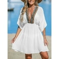 thumbnail image 6 of Cupshe Women's White Embroidered Plunging Cover-Up Dress Short Sleeve Swimwear Cover-Ups Tunic Dress, Size XS-XL, 6 of 7