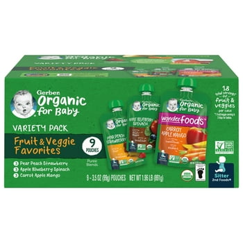 Gerber 2nd Foods  Baby Food, Variety Pack Fruit and Veggie Favorites, 3.5 oz Pouches (9 Pack)