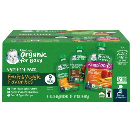 UPC: 0015000118556 | Gerber 2nd Foods Organic Baby Food Variety Pack Fruit and Veggie Favorites 3.5 oz Pouches (9 Pack)