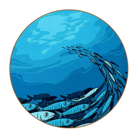 

OWNTA Blue Sea Pattern Premium Microfiber Leather Round Coasters (6PCS) - 11x11 cm/4.3x4.3 in - Durable & Stylish Cup Mat Set