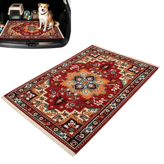 Universal Car Trunk Mat, Non-Slip Velvet Cargo Liner with Floral Medallion Print – Pet-Friendly, Multicolor Design for SUV, Sedan & Hatchback