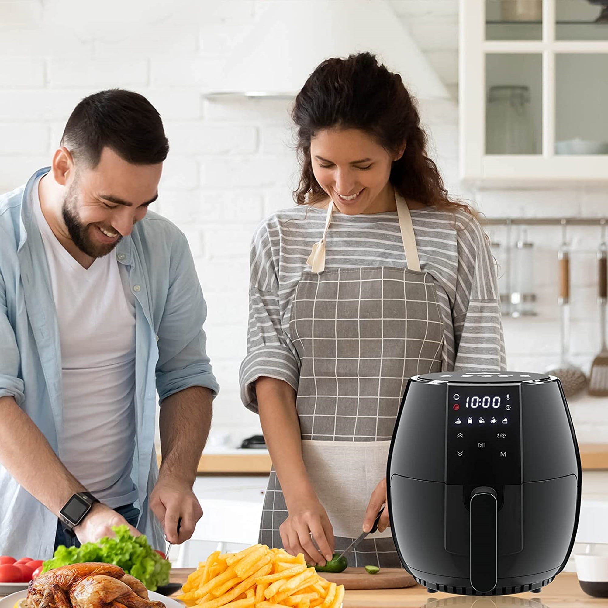 Sanptent 5.8 Quart Air Fryer, Electric Hot Oven Oilless Multifunctional Cooker with Digital LED Touchscreen, Auto Shut-off, ETL Certified, Best Present Gift (Black)