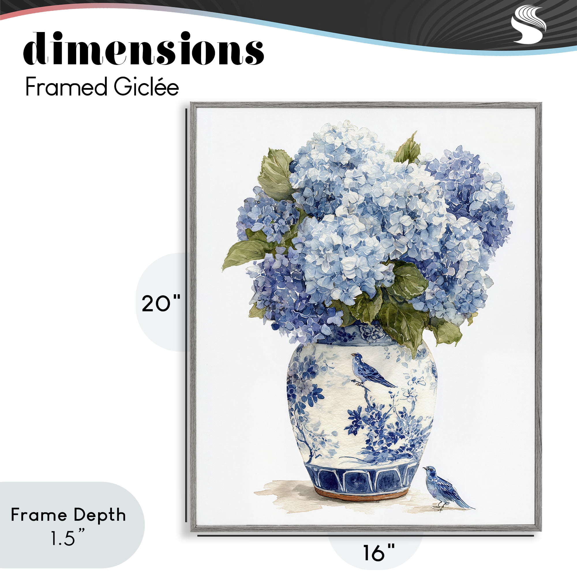 Stupell Industries Blue Bird & Hydrangea Vase Gray Framed Giclee Art, design by Imagine It Images