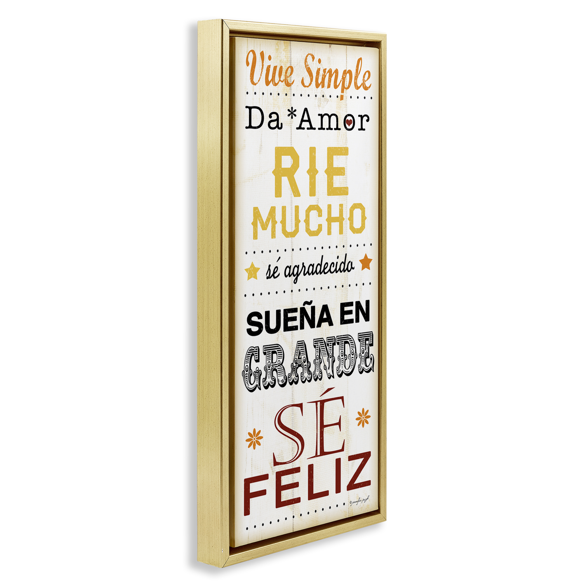 Stupell Industries Vive Simple Ríe Mucho Inspirational Quotes & Sayings Painting Gold Floater Framed Art Print Wall Art, 11 x 25
