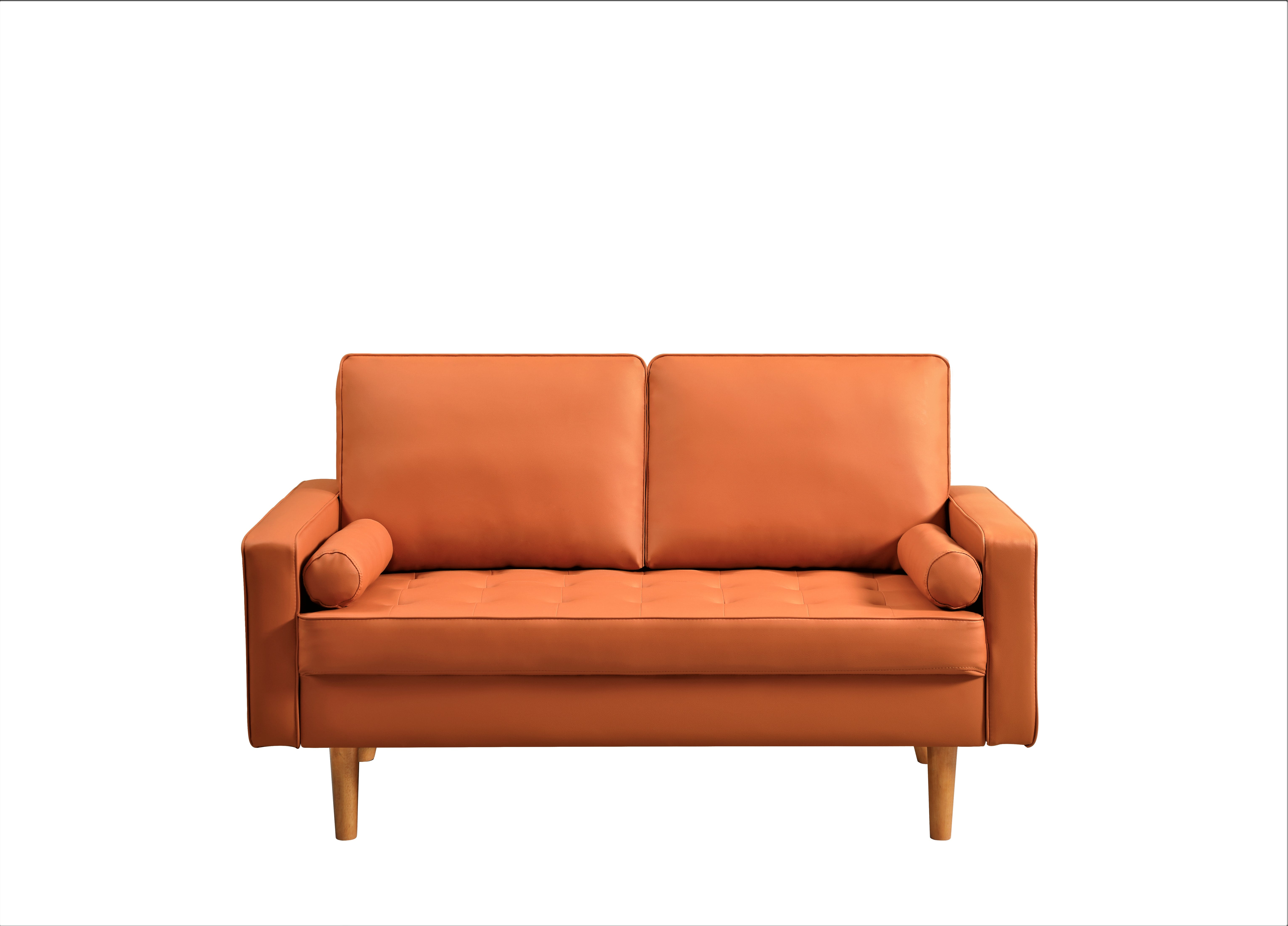 US PRIDE FURNITURE Partone 57.9'' Vegan Faux Leather Square Arm Loveseat -Red Orange