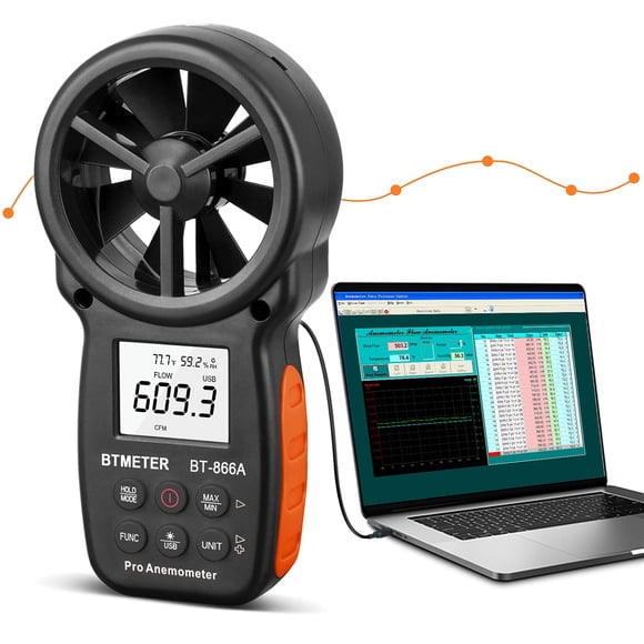 BTMETER BT-866A Pro Handheld HVAC Anemometer for CFM Air Flow, Wind Speed Meter Gauge Measures Wind Velocity, Temperature, Humidi