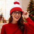 thumbnail image 2 of Red White Beanie Waldo Hat Christmas Pom Pom Striped Knit Hat with Glasses, 2 of 7
