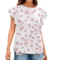 thumbnail image 2 of Hauts d'Entraînement Grande Taille pour Femmes Mode d'Été Décontractée Col Rond à Volants Manches Courtes Imprimé Pull Blouse Col en V T-Shirt Femmes en Solde, 2 of 7