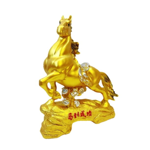 Estatua de caballo dorado que atrae la fortuna Colección Adorno del año chino 2026 para 24 x 28 cm